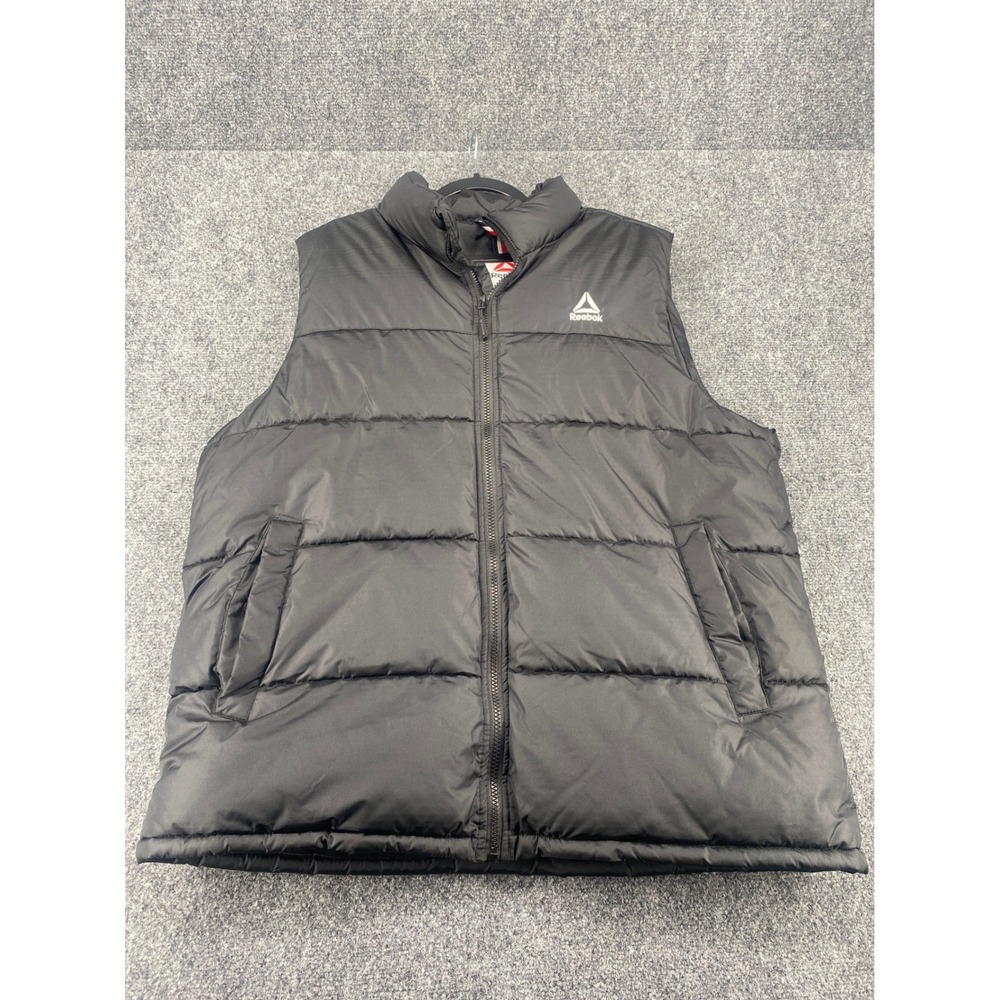 Reebok Puffer Vest Mens XL Black Full Zip Quilted Sleeveless Jacket Delta Logo